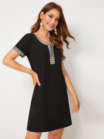 Tribal Tape Panel V-neck Dress