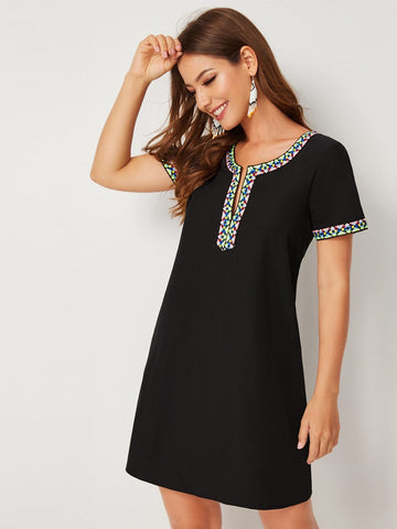 Tribal Tape Panel V-neck Dress