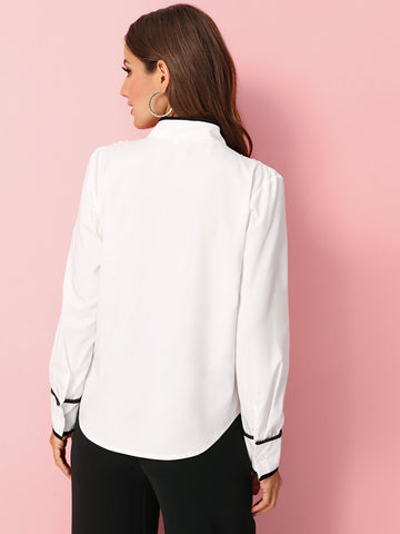 Contrast Binding Tie Neck Blouse