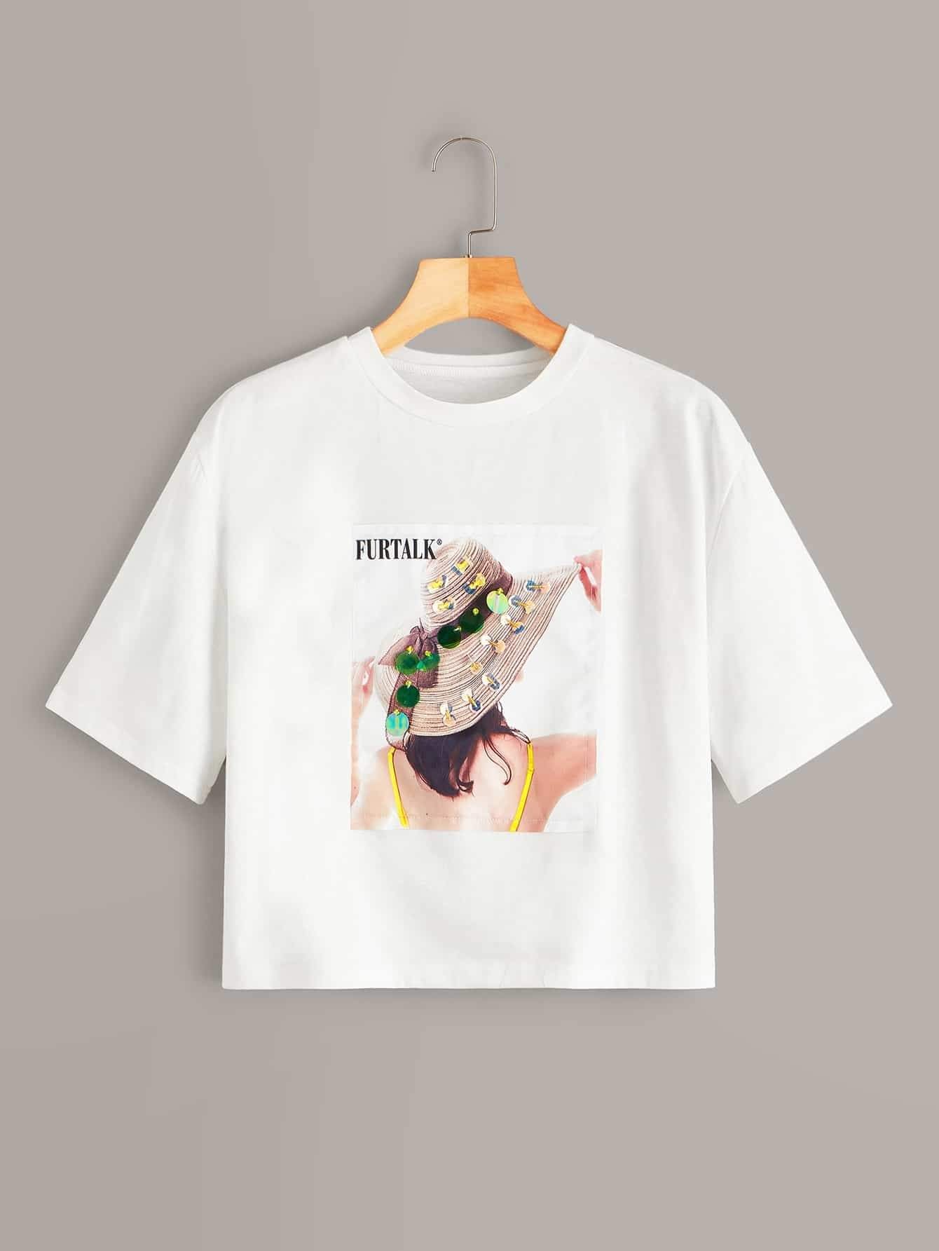 Figure And Letter Print Tee