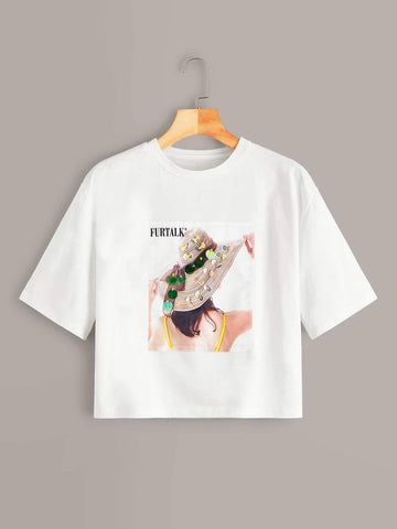 Figure And Letter Print Tee