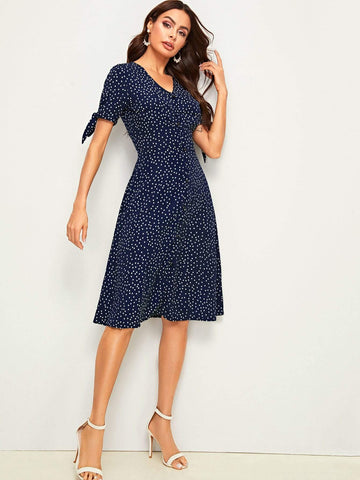 Allover Polka Dot Knot Cuff Dress