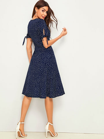 Allover Polka Dot Knot Cuff Dress