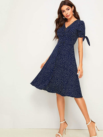 Allover Polka Dot Knot Cuff Dress