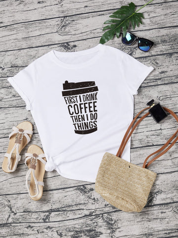 Slogan And Coffee Cup Print Tee