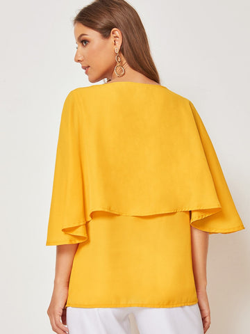 Solid Ruffle Trim Chiffon Blouse