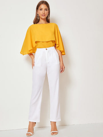 Solid Ruffle Trim Chiffon Blouse