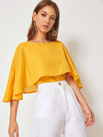 Solid Ruffle Trim Chiffon Blouse