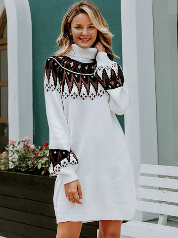 Simplee Tribal Turtle Neck Jumper Dress Without Belt