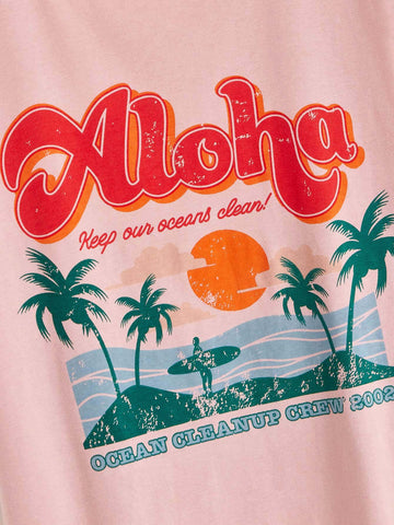 Letter & Tropical Print Tee