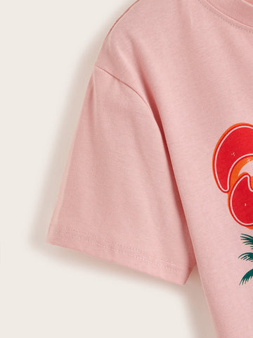 Letter & Tropical Print Tee