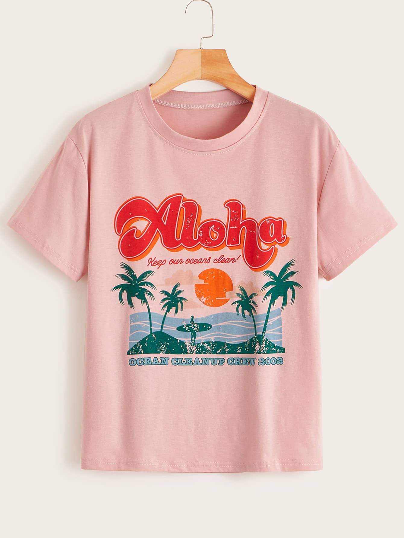 Letter & Tropical Print Tee