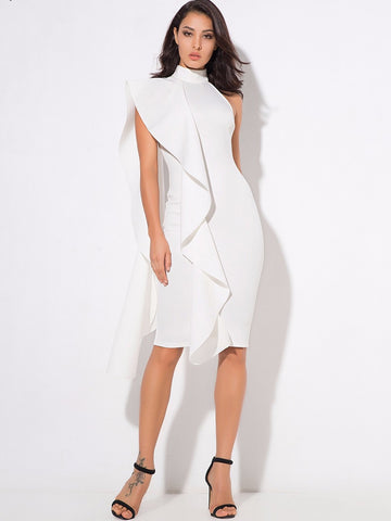 LOVE&LEMONADE Exaggerated Ruffle Slit Hem Pencil Dress