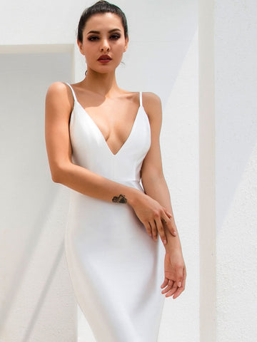 LOVE&LEMONADE Ruched Detail Backless Floor Length Slip Dress