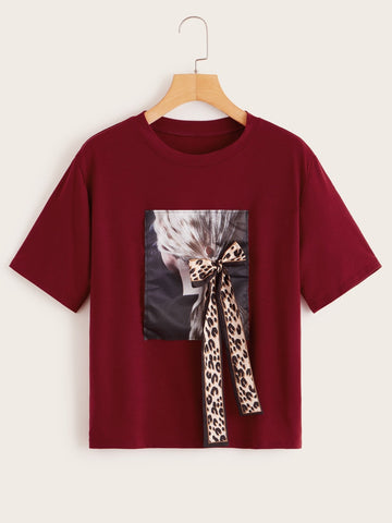 Figure Print Bow Front Tee