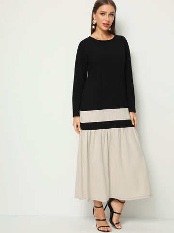 Ruffle Hem Colour-block Longline Dress