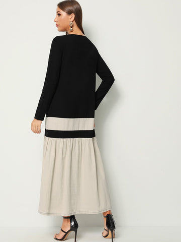 Ruffle Hem Colour-block Longline Dress