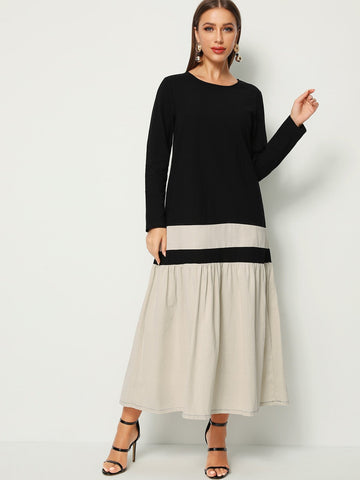 Ruffle Hem Colour-block Longline Dress