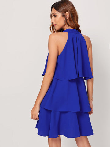 Tiered Layer Solid Halter Dress