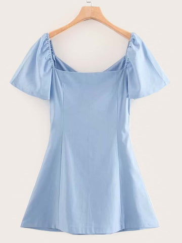 Solid Button Front Self Tie Dress