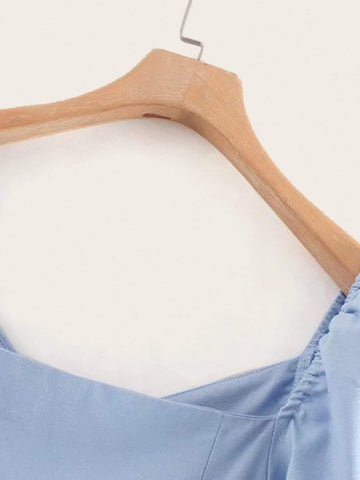 Solid Button Front Self Tie Dress