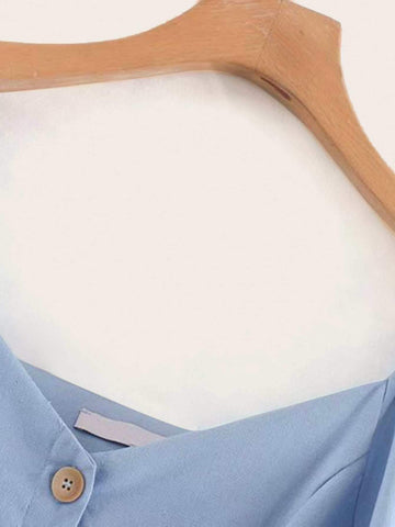 Solid Button Front Self Tie Dress