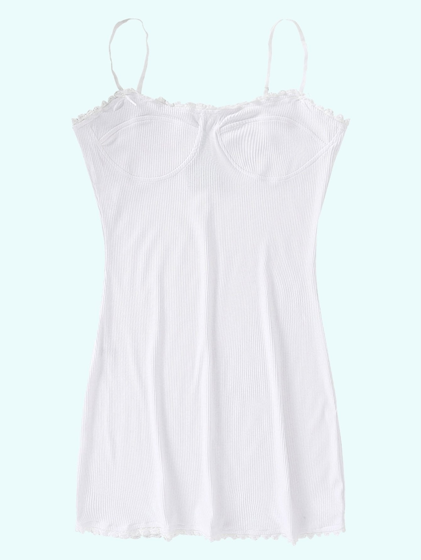 Ribbed Contrast Lace Trim Slip Dress