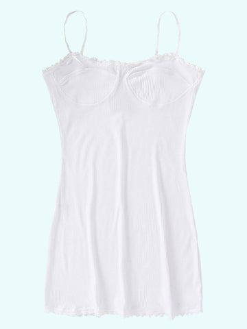 Ribbed Contrast Lace Trim Slip Dress