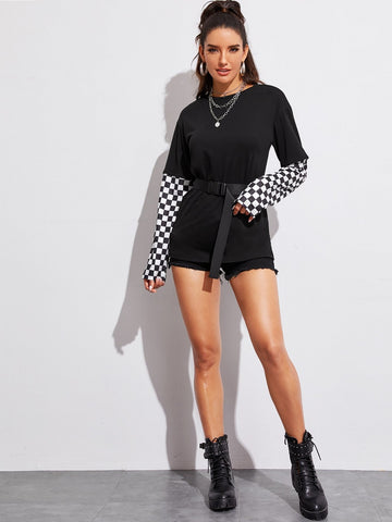 Checker Print Buckle Belted Tee