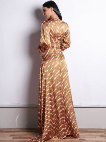 Missord Polka-dot Print Plunge Neck Satin Maxi Dress
