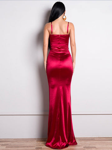 Missord Zip Back Floor Length Satin Slip Dress