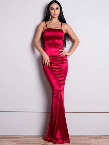 Missord Zip Back Floor Length Satin Slip Dress