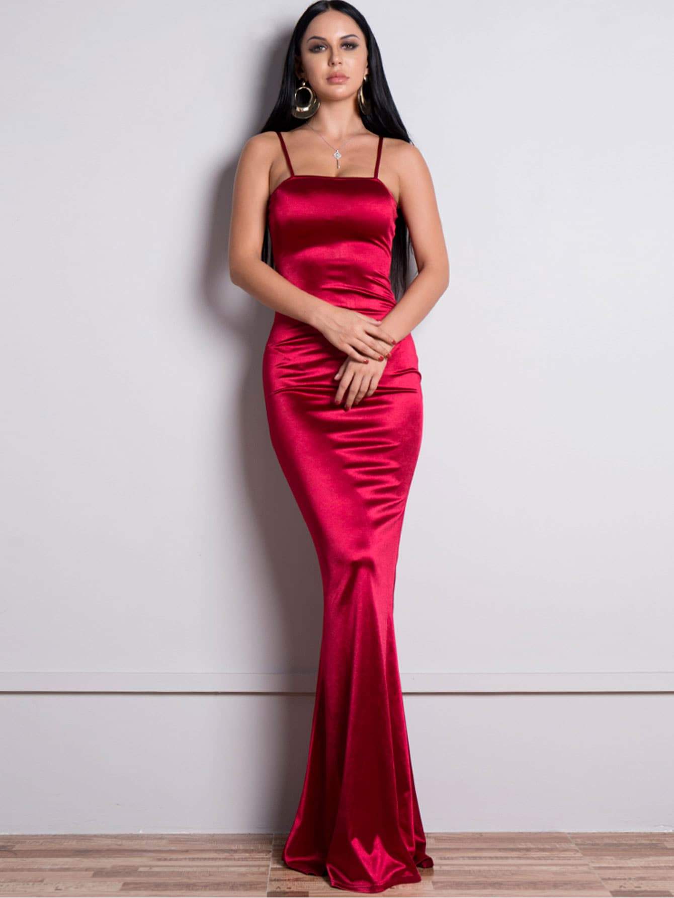 Missord Zip Back Floor Length Satin Slip Dress