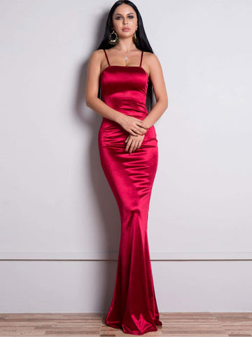 Missord Zip Back Floor Length Satin Slip Dress