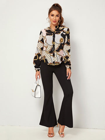 Scarf Print Button Front Blouse