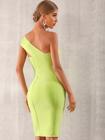 Adyce Neon Green One Shoulder Bandage Dress