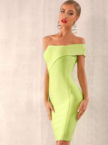 Adyce Neon Green One Shoulder Bandage Dress