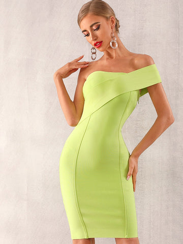 Adyce Neon Green One Shoulder Bandage Dress
