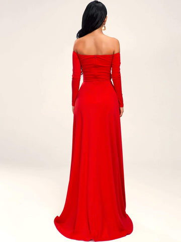 Missord M-slit Hem Peekaboo Front Bardot Maxi Dress