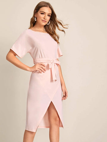 Tie Waist Asymmetrical Hem Wrap Dress