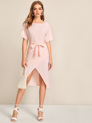 Tie Waist Asymmetrical Hem Wrap Dress