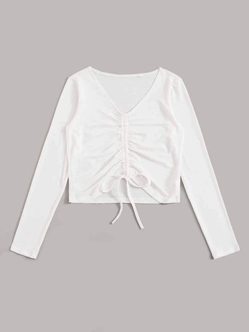 V-neck Drawstring Ruched Top