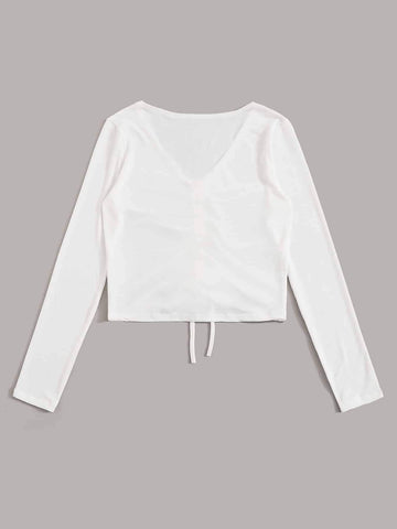 V-neck Drawstring Ruched Top
