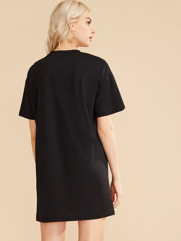 Dragon And Letter Graphic Tee Dress