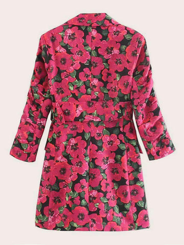 Floral Notched Neck Belted Blazer Dress