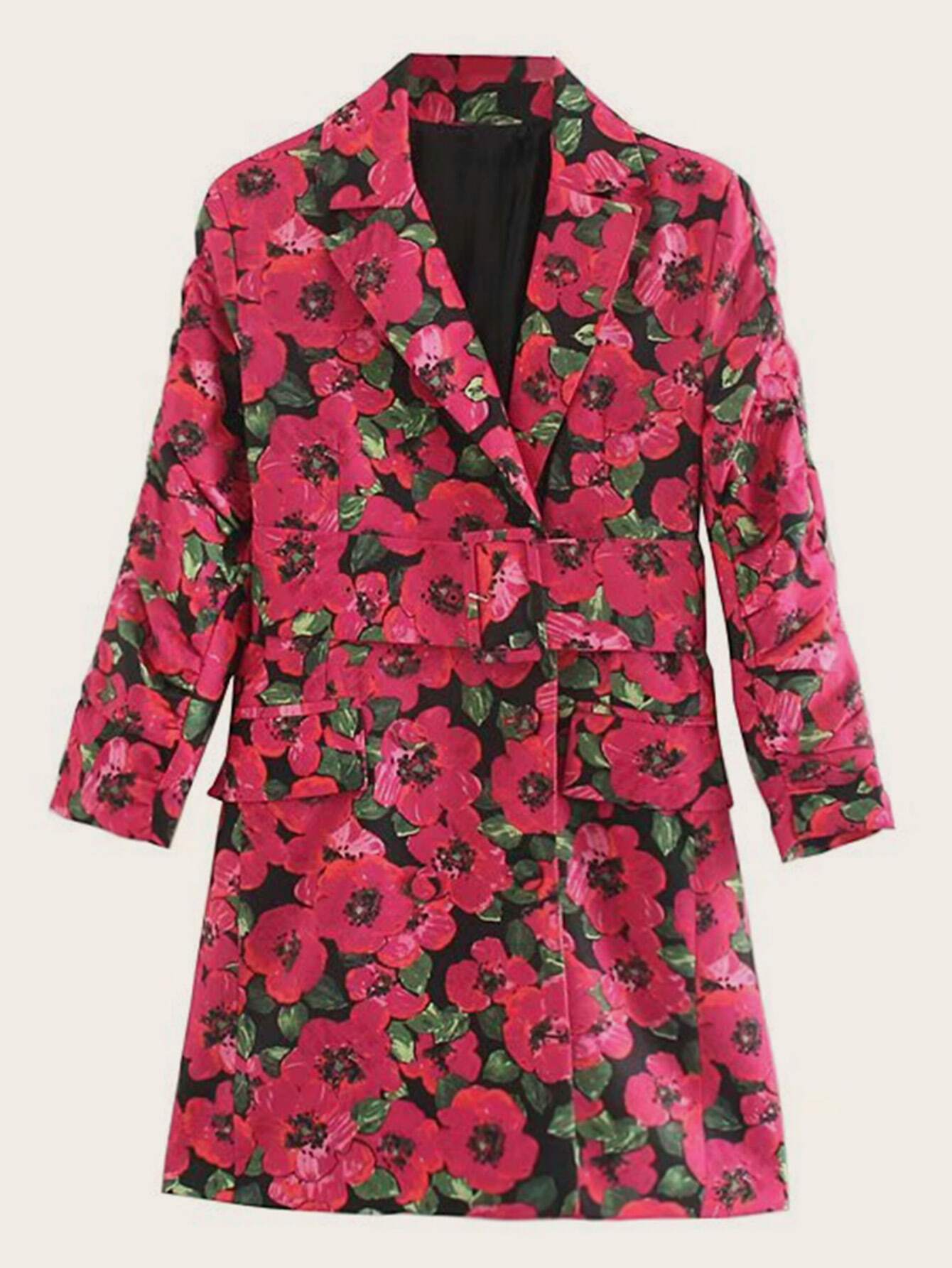 Floral Notched Neck Belted Blazer Dress