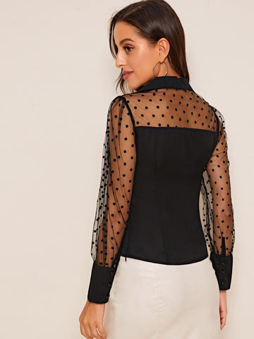 Dobby Mesh Sheer Fitted Blouse
