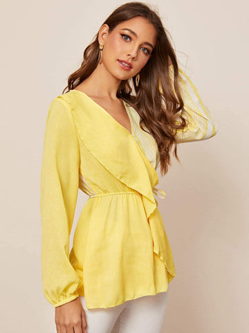 Two Tone Knot Side Wrap Blouse