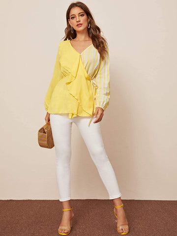 Two Tone Knot Side Wrap Blouse