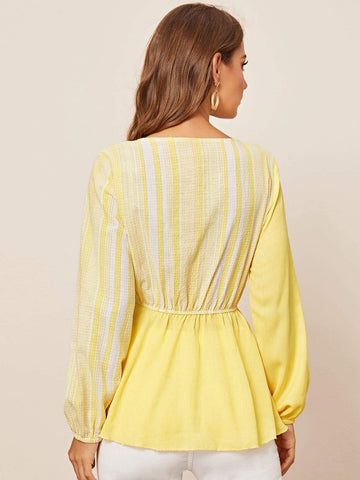 Two Tone Knot Side Wrap Blouse